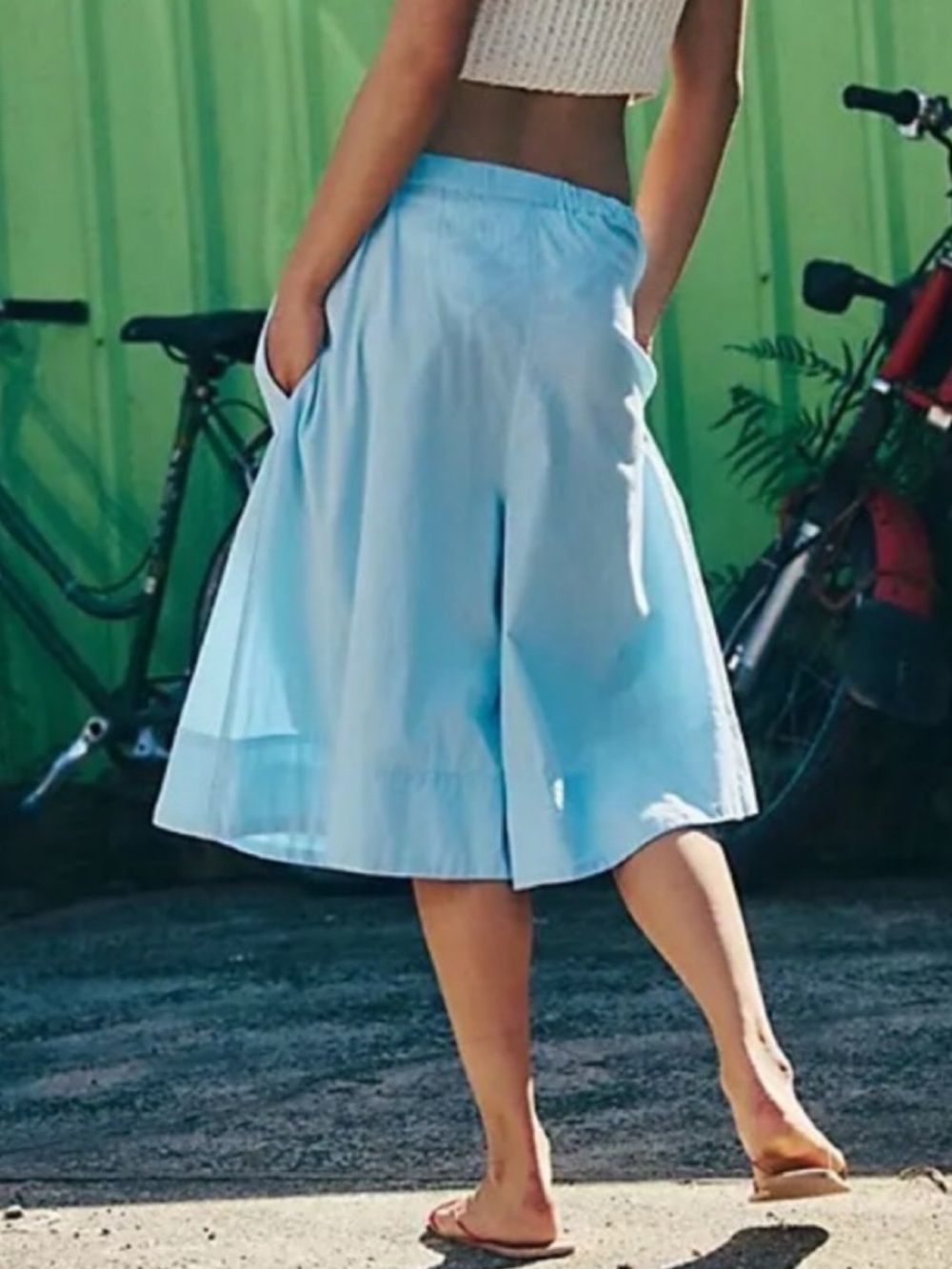 Free People Light Blue Drawstring Wide-Leg Bermudas - Picture 2 of 5